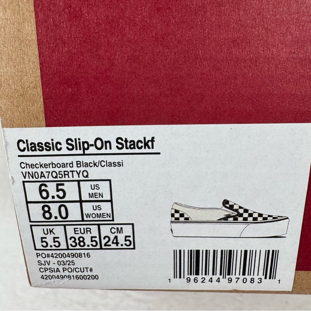 Vans Classic Slip-On Stackform Checkerboard Black Classic White Sneakers Women 8 - Picture 12 of 12